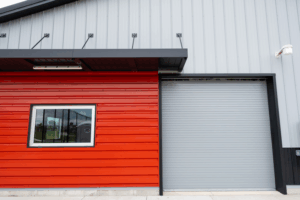 Close up of one of the corners of the Lancaster High School athletic field building